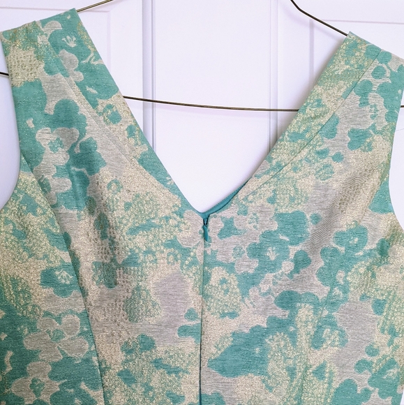 Tahari dress in aqua/gold print - Picture 3 of 6